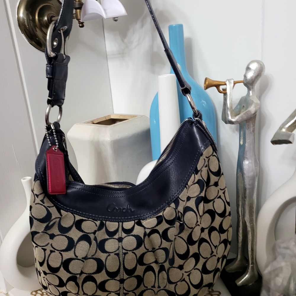 Coach Navy and Tan Signature Hobo Bag - Picture 12 of 13